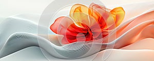 Abstract red and yellow floral digital art with flowing wave-like structures photo