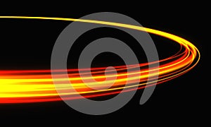 Abstract red yellow light curve high speed dynamic motion on black background vector