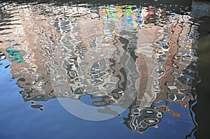 Abstract reflection of the building in the channel