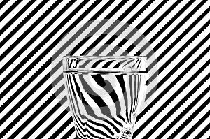 Abstract refraction of black and white diagonals in a glass of w