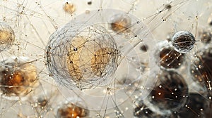 Abstract network of connected spheres with wireframe structure representing technology and scientific data