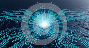 Abstract Rendering of a Glowing Digital Circuit Board: Futuristic Technology and Data Flow Visualization