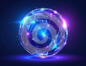 Abstract Glowing Sphere of Connected Nodes for Network Visualization