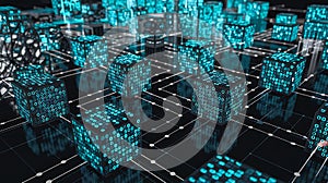 Blockchain Data Cubes Digital Network, Cryptographic Security, Binary Code