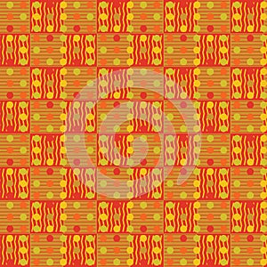 Abstract repeating pattern of multi-colored lines, squares and c