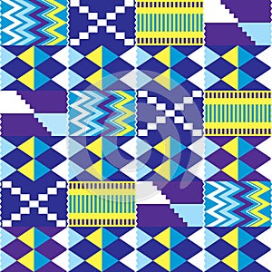 African Kente nwentoma cloth style vector seamless pattern, retro design with geometric shapes inspired by Ghana tribal fabrics or