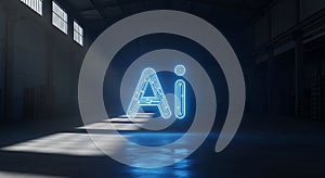 An abstract representation of Artificial Intelligence (AI) visualized as glowing neon letters