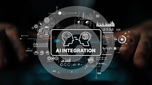 Abstract representation of artificial intelligence integration with digital data analytics visuals in a modern tech