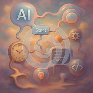 Abstract representation of artificial intelligence and its connected processes