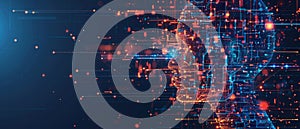 Abstract representation of artificial intelligence and technology with a digital human head formed by interconnected data points