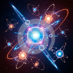 Abstract representation of atomic structures in a cosmic setting