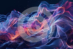 An abstract representation of big data processing, featuring intricate, dynamic patterns of information streams and