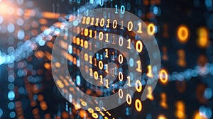 Binary Code Stream: A Digital Data Flow in Orange and Blue Hues