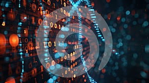 Abstract Binary Code Stream Digital Technology Background with Blue and Orange Tones