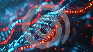 Abstract Digital DNA Structure with Binary Code and Futuristic Glowing Visual Effects