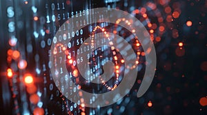 Digital DNA Helix Structure with Binary Code Stream Background, High-Tech Genetic Technology Concept