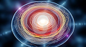 Glowing Biological Cell Core with Quantum Energy Rings