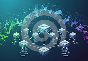 Abstract representation of a blockchain network featuring