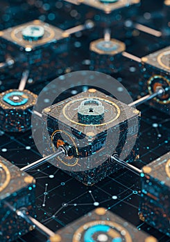 Abstract representation of a blockchain network featuring interconnected digital