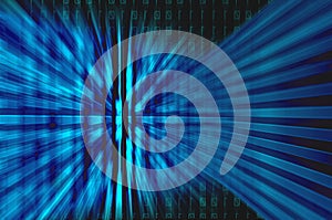 Blue binary numbers on digital screen background