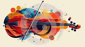 Abstract representation of a cello with blue and orange geometric shapes