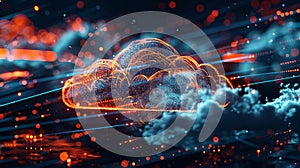 An abstract representation of cloud computing with digital elements symbolizing data processing and AI operations in the