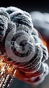 Abstract representation of cloud computing with floating binary code and glowing elements