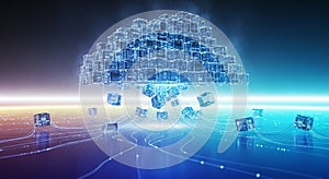 Cloud computing network data storage technology abstract digital concept art generated by ai