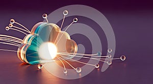 Abstract representation of cloud computing technology with glowing elements and data streams