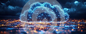 Digital cloud with glowing connections symbolizing data and cloud computing