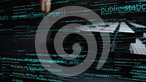 Abstract representation of coding and programming language illustrating digital data flow with visual elements of