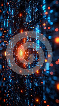 Complex technology abstract with glowing nodes and intricate circuit patterns evokes innovation.