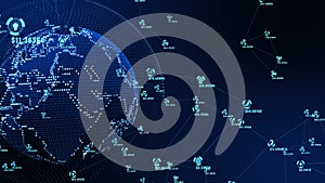 Abstract Representation of Data and Connection Paths Networks Marketing. Earth Element Furnished by Nasa