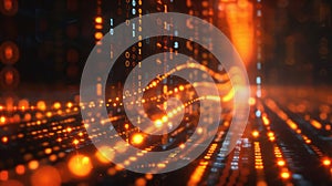 Digital Binary Code Flowing Through Fiber Optic Cables Background Concept