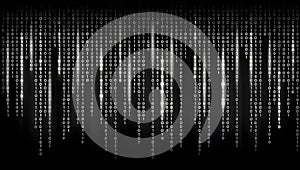 Digital rain of binary code cascading down a dark background with glowing effect