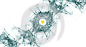 Abstract representation of data network connection with a central processor unit