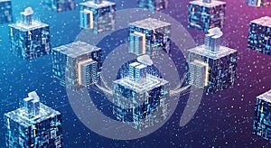 Digital Cloud Computing Network - Abstract Data Blocks and Servers Connected