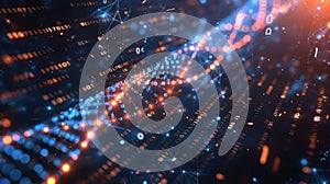 Digital Data Stream Abstract Background with Binary Code and Glowing Dots