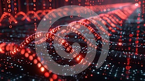 Red Binary Code Stream and Digital Data Flowing in Network Connections