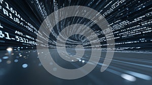 Abstract Representation of Digital Data Flow in a High-Speed Tunnel of Binary Code and Light Patterns