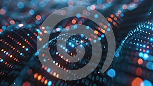 Data Stream Visualization with Binary Code and Glowing Particle on Abstract Background