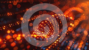 Abstract Binary Code Tunnel with Orange Glow, Data Stream Visualization