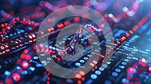 Abstract Binary Code Background with Glowing Light, Data Stream and Circuit Board