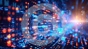 Abstract Binary Code Flow: Digital Data Stream with Glowing Information Particles