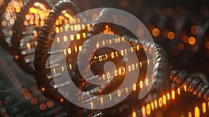 Digital DNA Helix with Binary Code: Future Tech Genetic Engineering Concept
