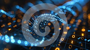 Digital DNA Helix Structure with Binary Code, Futuristic Technology Background