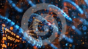 Digital DNA Helix with Binary Code, Abstract Futuristic Technology Background