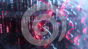 Digital DNA Helix Structure with Binary Code Background for Futuristic Technology