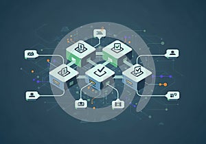 Abstract representation of a digital network. Central cubes