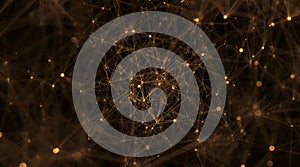 Golden Network of Connected Dots and Lines on Dark Background abstract connection